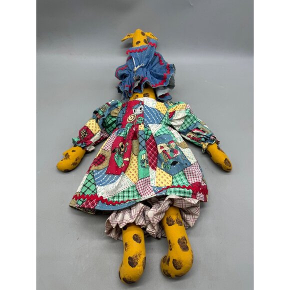 Handcrafted Giraffe Plush Doll In Patchwork Dress & Ruffled Bloomers 24" READ - Picture 6 of 6